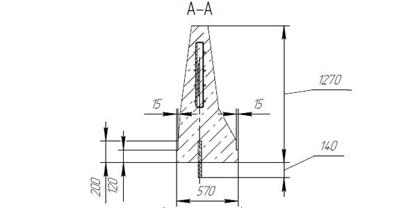 Схема парапетного блока одностороннего ограждения моста