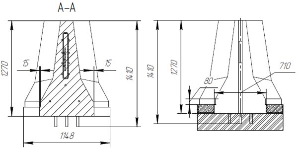 Схема переходного блока парапетного ограждения моста