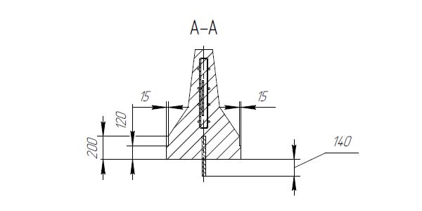 Схема переходного блока по высоте парапетного ограждения моста