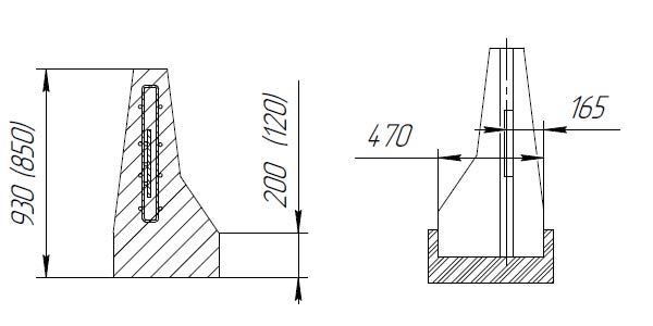 Схема парапетного блока одностороннего стационарного ограждения дороги