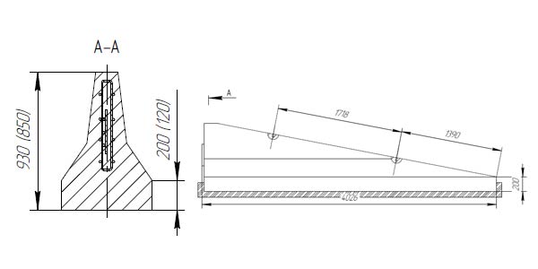 Схема концевого блока парапетного стационарного ограждения дороги