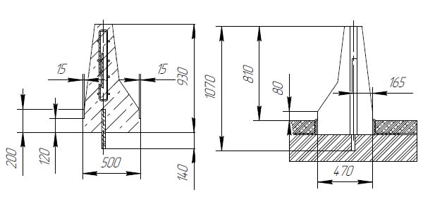 Схема парапетного блока одностороннего ограждения моста