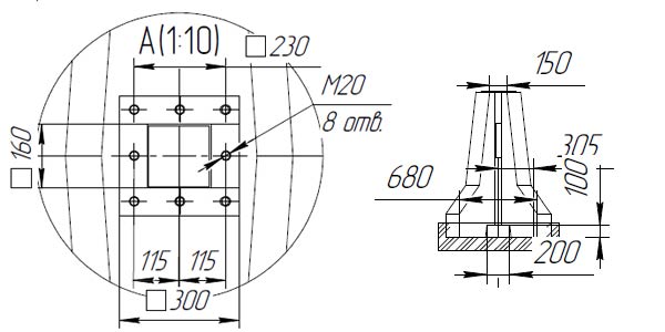 Схема парапетного блока стационарного ограждения для освещения