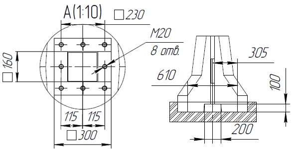 Схема парапетного блока стационарного ограждения для освещения