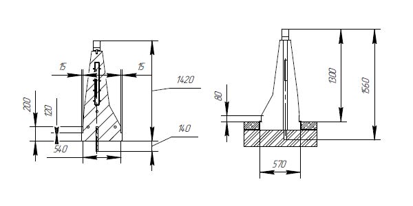 Схема парапетного блока одностороннего ограждения моста (удерживающая способность 600 кДж)