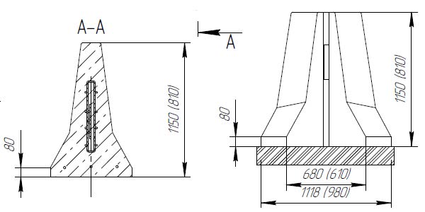 Схема переходного блока по высоте парапетного переносного ограждения