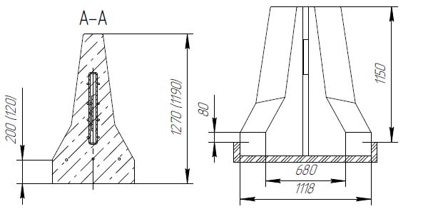 Схема переходного блока парапетного ограждения дороги