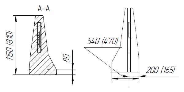Схема переходного блока парапетного переносного ограждения дороги